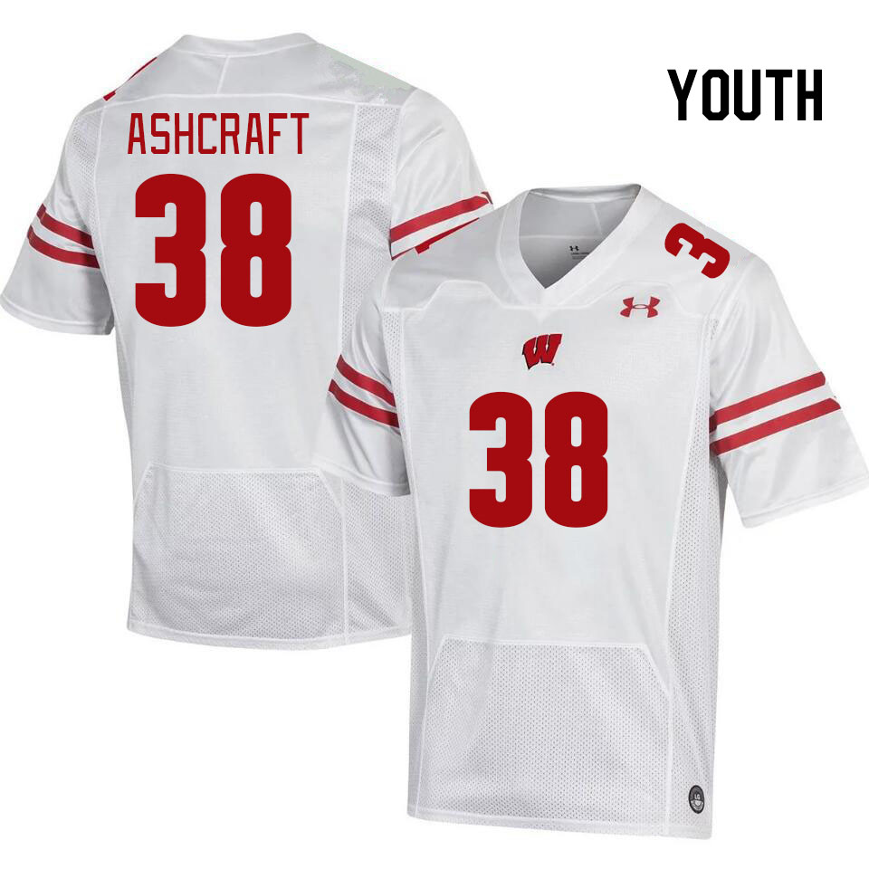 Youth #38 Tucker Ashcraft Wisconsin Badgers College Football Jerseys Stitched Sale-White